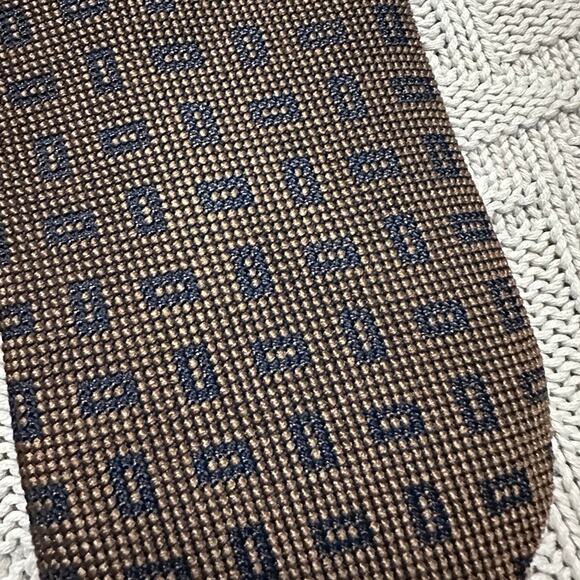 Ermenegildo Zegna gold bronze geometric print textured silk tie - Picture 2 of 6